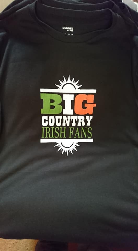 Personalised T shirt reading 'Big country irish fans'